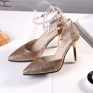 TOP WOMEN PH 3 Inches Gold Silver Black Pointed Glittered Formal Elegant High Stiletto Heels Sandals for Women Business Office Sandals Graduation Ball party Shoes