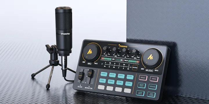 MAONO AM200-S1 Sound Card Microphone Set Professional Audio Interface Live Broadcast Sound Card Mixer for Mobile Phone Computer PC Youtube Tik-Tok 声卡
