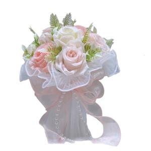 Silk Flower Wedding Bouquet with Artificial Pearls Decors Life Like Bride Bouquet for Formal Occasion Bridal Essential
