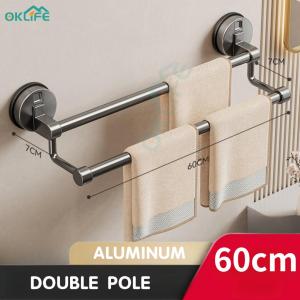 [OKLIFE. SG]Bathroom Towel Double Pole Toilet Rack Wall Mounted Tower Hanger Shelf Bath Towel Bar Punch-Free Wall-Mounted Storage Rack