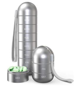 HKStorage ที่จัดเก็บยารายสัปดาห์โลหะกันความชื้นเดินทางเดินป่า7วันกล่องใส่ยาขนาดใหญ่กันน้ำช่องที่จะถือยาเม็ดวิตามิน