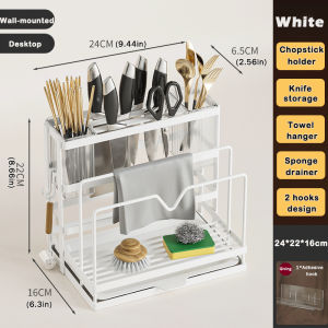 Sanxun Carbon Steel Multifunction Kitchen Integrated Storage Rack Large Capacity Knife Chopping Board Organizer Stand Hollow-out Utensils Draining Cage