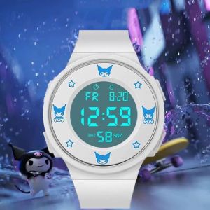 LED Light Watch for Kids Sanrio Kuromi Girls Silicone Strap Round Dial Childrens Waterproof Electronic Watch High Quality Sport Watches for Student Children Kids