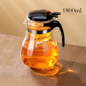 SUNNY BAR Durable Tea Filtration Separation Teapot Transparent Thickened Heat Resistant Glass Teapot Tea Pot Convenient One-button Filtering Teapot Home