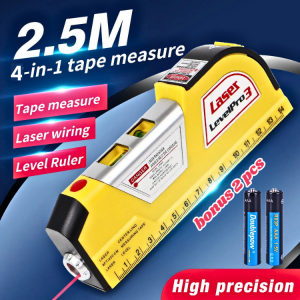 MEGA Laser Level Meteran Alat Pengukur Kemiringan Waterpass Penggaris 4in1 Ruler Tape 2.5M XIMIJI