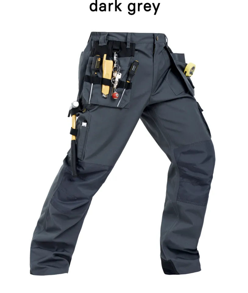 100 cotton Men s Cotton Cargo Work Pants with Knee Pads and Reflective Tapes For Carpenter Craftsman Workwear Cargo Trousers