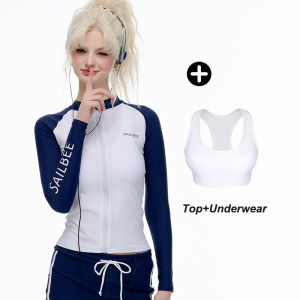 SURFBAR Womens Long Sleeved Swimsuit Diving Suit UV Sun Conservative Thin Surfer Suit Quick Dry Hot Spring Snorkeling Swimsuit