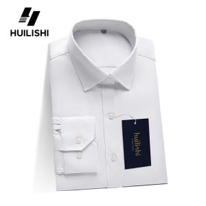 HUILISHI 10 Color Plain mens business casual long sleeved office Lapel shirt/commuting shirt