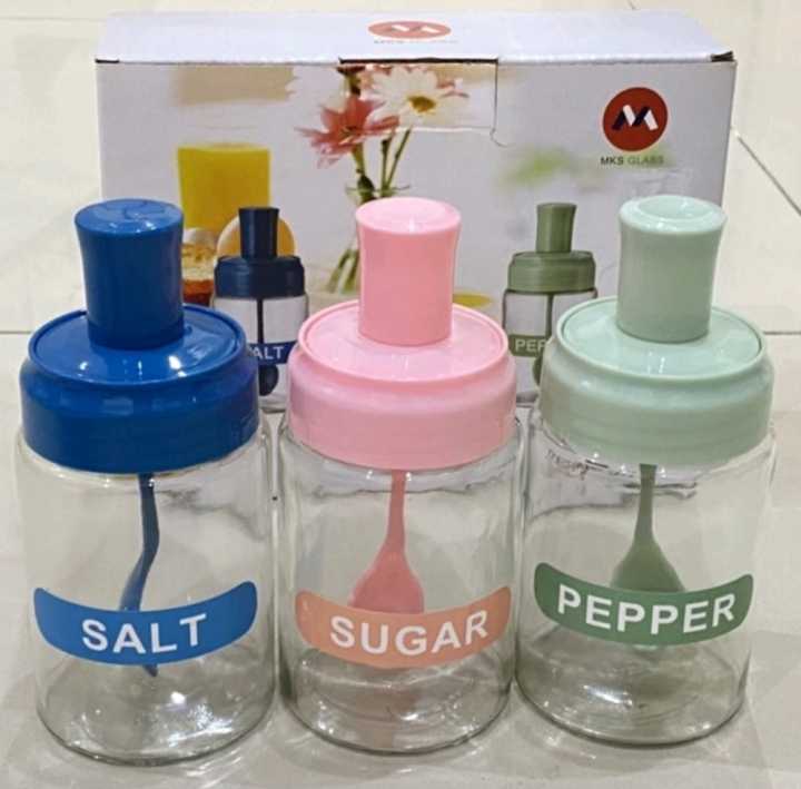 tempat bumbu dapur set 3 / wadah bumbu kaca | Lazada Indonesia