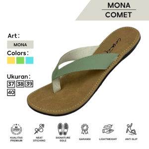Sendal Jepit Kulit Sintetis Mona Comet Anti Slip - Warna Lemon Yellow/Kacang/Kayu Manis
