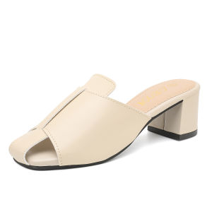 Classy Glossy Leather 2 Inches Heel Close Shoes for Women 8854 - Beige Slip On Elegant Fashionable Stylish Footwear