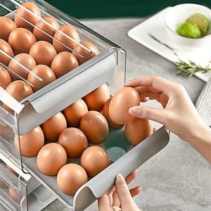 META EGG ORGANIZER 2 TINGKAT Tempat Telur 2 Tingkat Egg Storage Box Organizer / Rak Telur 2 Susun Kotak Telur / Box Penyimpanan Telor Rak Serbaguna