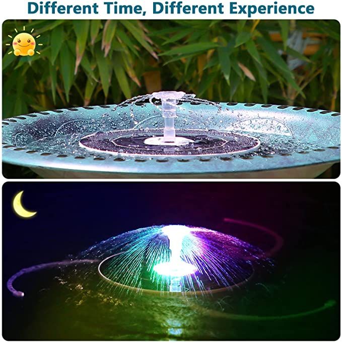 Bird Bath Solar Water Fountain,6.5W Solar Powered Colorful Fountain Floating With LED Lights And