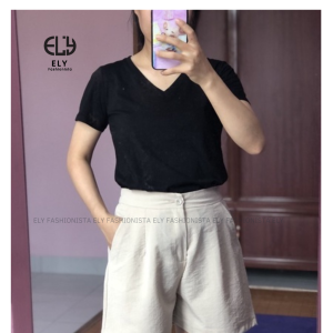 Áo thun nữ kiểu cổ tim ngắn tay form vừa chất borip cao cấp co giãn 4 chiều màu trắng đen thời trang đẹp Áo phông nữ cổ tim kiểu basic co giãn 4 chiều cao cấp vừa xinh EL205
