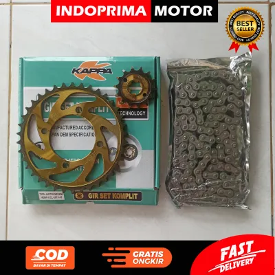 KAPPA GEAR SET KOMPLIT JUPITER MX NEW. GIGI TARIK GOLD DAN RANTAI YAMAHA MX NEW
