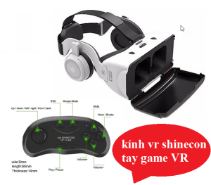 Kính Xem Phim 3D VR Shinecon 6.0 có tai nghe Tặng Tay cầm chơi game bluetooth 3.0