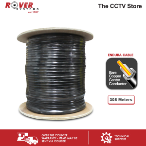 Rover Systems 305meters /1Roll RG6SDTCB Endura RG6 Solid Bare Copper 18AWG UV Resistant Professional Coaxial CCTV Cable