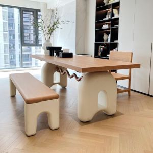 Nordic Solid MK Wood Cream Wind Mcdull Dining Table Wooden Color Office Desk Homestay Rectangular Antique Designer Desk