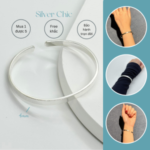 [FREE KHẮC] Vòng tay bạc CUFF trơn SILVER CHIC LT16 bạc 950