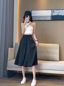 【现货速发】冰丝七分裤女   胖mm 高腰阔腿裤 大码 韩版  薄款  宽松 休闲裤裙  Fat mm high waist wide leg pants large size Korean thin loose casual skirt