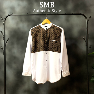 Baju Koko Pria Lengan Panjang Muslim Dewasa Shanghai Motif Batik Kobata Terbaru SMB