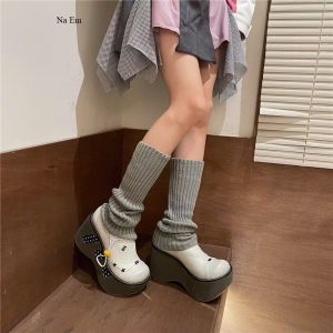 Tất Ống Chân Len Trơn Dáng Nhún Vớ Ống Bắp Chân Không Gót Giữ Ấm Nhiều Màu Sắc Phong Cách Y2K Gyaru Balletcore Cao Cấp Hot