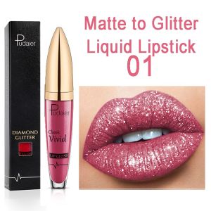 Matte Glitter Liquid Lipsticks Diamond Shiny Lip Gloss Velvet Matte Lip Tint Pigment Waterproof Long Lasting Pearl Lipgloss Women Lip Makeup Liquid Lipsticks (M2D)