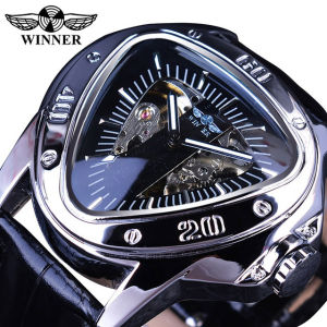 Winner Full Black Unique Triangle Dial Design Luminous Hands Sport Clock Male Mechanical Automatic Watches Top Brand Luxury