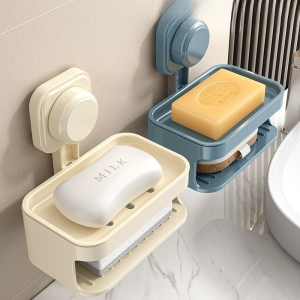 Double Layer Suction Cup Soap Box Removable Reusable Wall Mounted Self Draining  Suction Cup Soap Box  Bathroom Soap Box