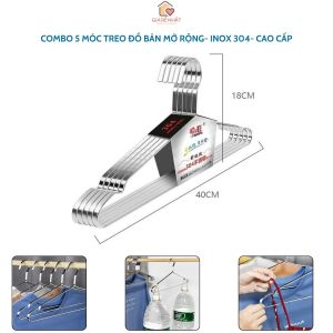 Combo 5 Móc Treo Quần Áo Bản Mở Rộng Thép Inox Cao Cấp Dày 8mm Chịu Tải Trọng Đến 10Kg Chiều Dài 40cm