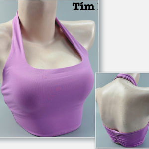 Áo bra croptop yếm nhún lưng thể thao nữ tập gym yoga pickleball kèm mút thun poly co giãn 4 chiều BINSPORTS A336