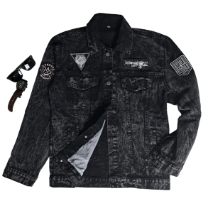 Jaket Denim Pria Vintage Sandwash Hitam Bordir Logo Avenged Sevenfold