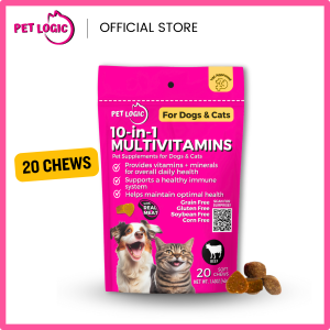 Pet Logic 10-in-1 Multivitamins 40g Dog & Cat Treats Supplement Snack : Dog Probiotics Dog Multivitamins Dog Supplements Appetite Booster for Dogs Puppy Food Adult Dog Food for Pro Immune System