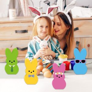 BANZU Rabbit Shape Easter Bunny Wood Signs Cartoon Handmade Home Table Decor Creative Wooden Colorful Rabbit Decoration Easter Decoration