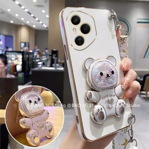 Ins Casing Honor 400 Pro Honor400 Pro Honor400Pro 5G New Fashion Creative Cartoon Ultra-thin Electroplate Phone Case with Cute Bear Bracket and Lanyard 2025