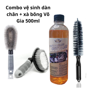 Combo vệ sinh dàn chân ( cọ lazang  mân  bàn chải lốp) + xà bông bọt tuyết có chạm Võ Gia 500ml dùng sinh xe máy