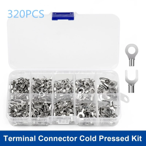 320PCS/Kotak 10 In 1 Terminal Non-Insulated Ring Fork U-Tipe Terminal Kuningan Kit