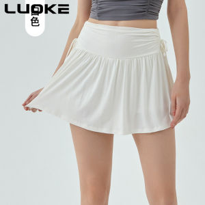 Luoke women tennis skirt Drawstring High Waist Sports Short Skirt Womens Slim Fitness Golf Skort Pants Running Anti glare Yoga Shorts