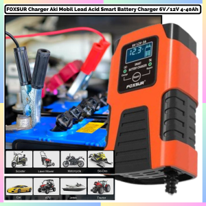 FAST DELIVERY FOXSUR Charger Aki Mobil dan Motor Lead Acid Smart Battery Charger 6V/12V 4-40Ah