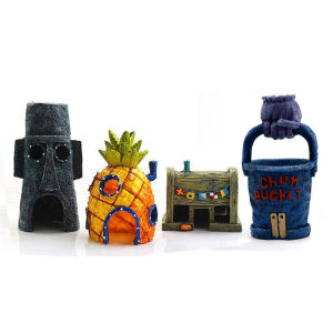 Fishtank Aquarium Ornament Cartoon House Hiding Cave Easter Island Aquarium Decoration Resin Waterscape Krusty Krab Restaurant/ Pineapple House/ Octopus House Aquarium Decoration Ornament Hide House Aquarium Cartoon Decoration Statue Rock Cave