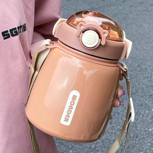 700ml SUS304 Big Belly Cute Water Bottle with Straw Bekas Air
