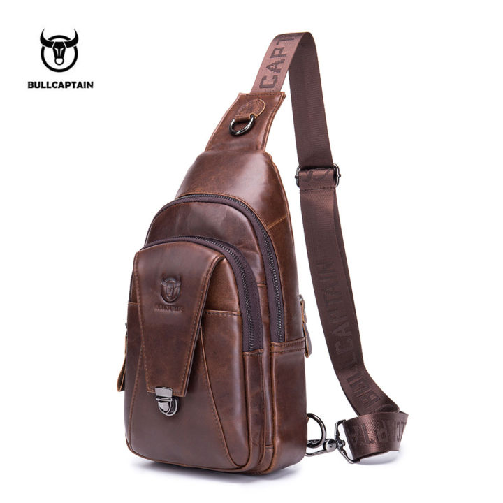 BULLCAPTAIN Leather Chest Bag Men's Waterproof Leather Shoulder ...