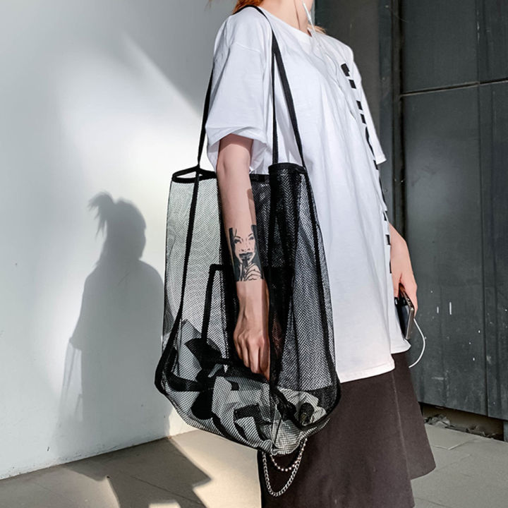 Pinfect] Fashion Women Korean Transparent Mesh Shopping Bag Large