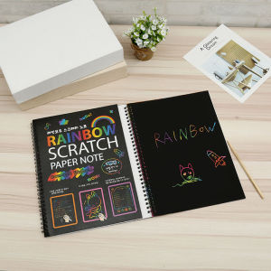 สมุดวาดภาพสายรุ้ง Scratch Paper สมุดสเก็ตช์ภาพสีดำเส้นสีรุ้ง สมุดขูดสีรุ้ง สมุดระบายสี แบบขูด สีสายรุ้ง