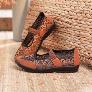 [Free Shipping] Autumn Round-Toe Flat Shoes For Women Middle-Aged And Elderly Mothers Flat-Soled Casual Hollow-Out Shoes