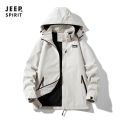 Jeep Spirit Solid Color Waterproof and Wear-resistant Jacket Spring and Autumn New Outdoor Single-layer Thin Mountaineering Suit Windproof and Breathable Couple Trench Coat Jacket Casual Coat. 