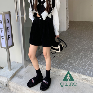 Quần short nữ lưng cao vải nhung cao cấp quần đùi nhung nữ cạp cao xếp ly ống rộng màu đen màu be ulzzang