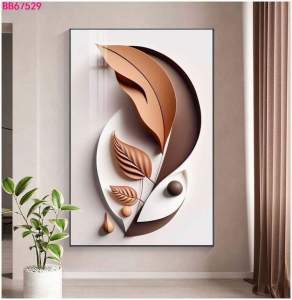 Himalaya Painting Leaf Abstract Design Fibber Glass with Aluminum Frame Sintraboard Waterproof Decorative Wall No Light