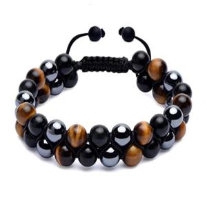Hematite Triple for Protection Magnetic Therapy Bracelet for Women Men 8mm Tiger Eye Hematite Obsidian Stone Bracelet
