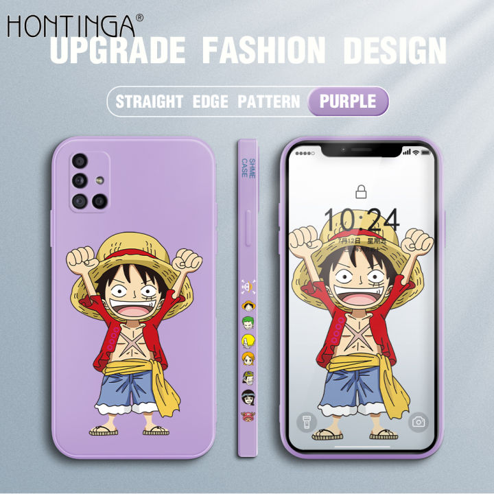 Hontinga Casing Case For Samsung Galaxy A51 Case Cartoon Anime Luffy Case  Square Original Liquid Soft Silicone Edge Pattern Case Full Cover Camera